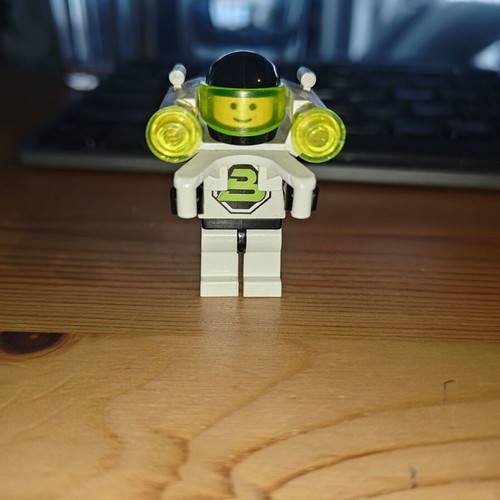 Lego vintage minifigure Blacktron 2 with Jet Pack and Trans-Neon Green Lights used