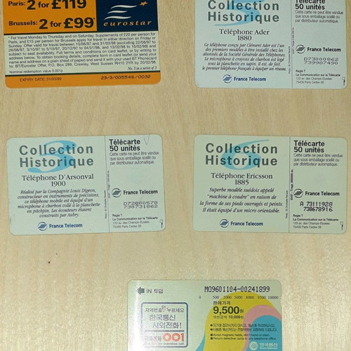 Phone cards used, pack of 5 foreign cards
