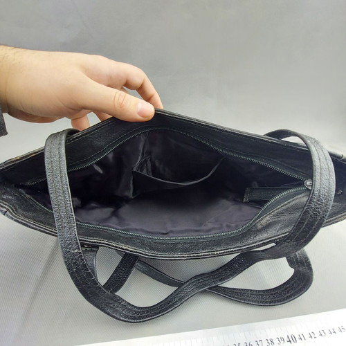 Old Soviet women's black leather bag used
