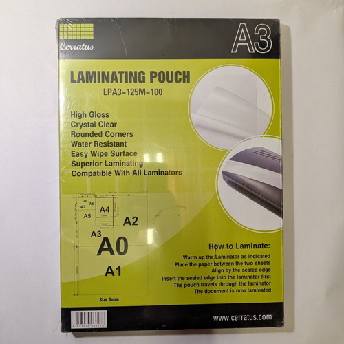 Laminating pouches A3 125 microns 100 pcs Cerratus new