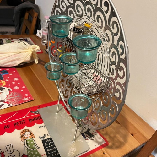 Metal decorative candle holder 5 tealight holders like new with glass cups