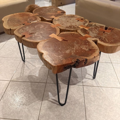 Handmade solid wood coffee table with butterfly joints