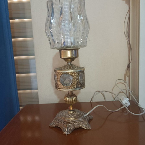 Vintage brass table lamp with stones