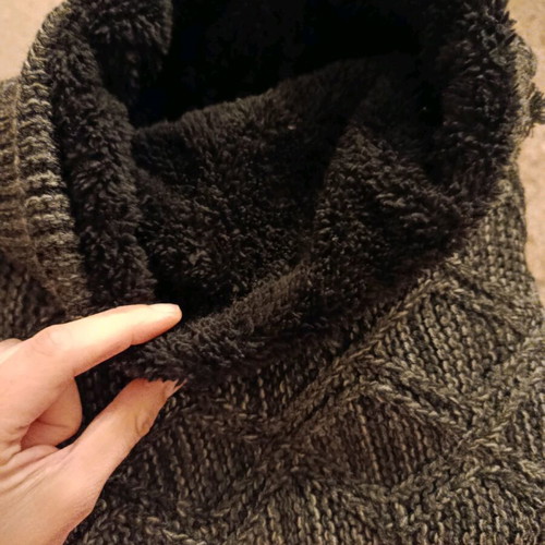 Neck warmer with inner fur and knitting, new, gray