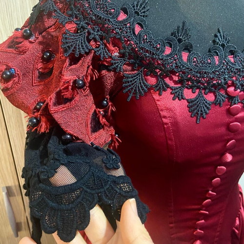 Punkrave Gothic Victorian ruby satin dress