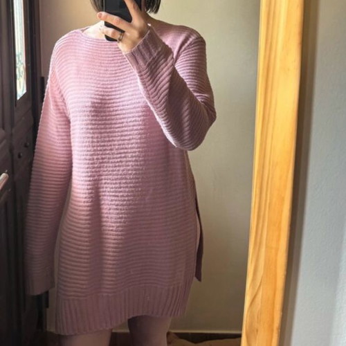 Long sweater Woolnet like new, pink and purple with side slit
