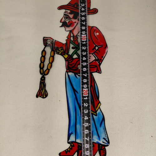Stavrakas Karagiozis shadow theatre figure used, Dagakou creation