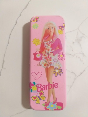 Vintage Barbie metal pencil case 1994 with stationery set