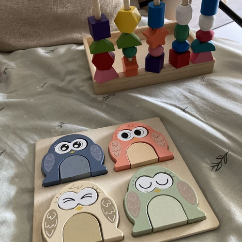 Wooden owl puzzle and shape toy like new