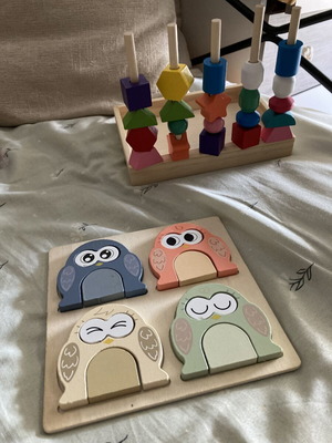 Wooden owl puzzle and shape toy like new