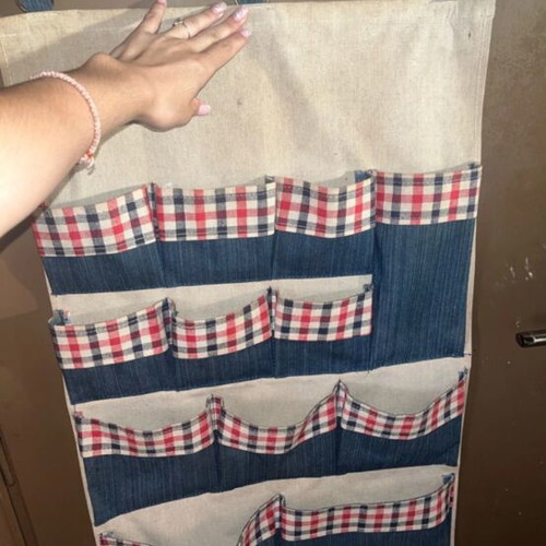 Hanging Fabric Organizer like new with denim and checkered details