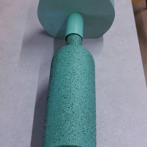 Handmade turquoise vase with wooden base, like new