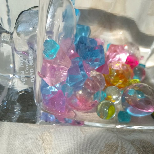 Crystal vase handmade aqua marina new with decorative glass beads