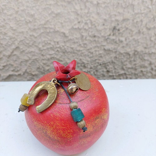 Ceramic decorative pomegranate vintage red new