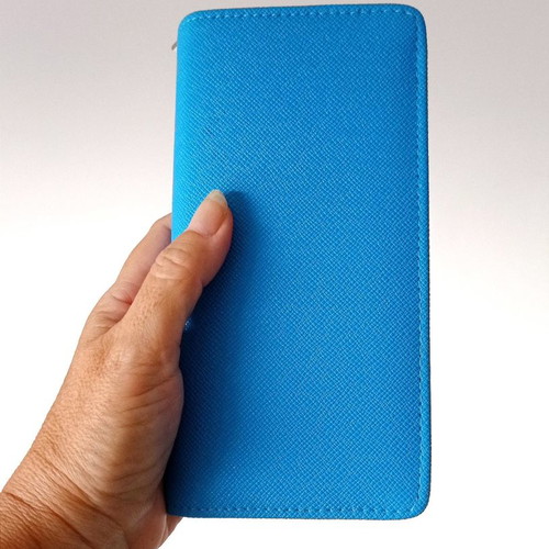 Large wallet in bright turquoise synthetic leather new