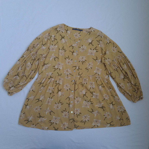 Gudrun Sjoden women's boho floral tunic blouse size M, balloon sleeves