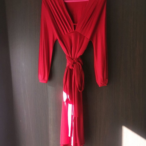 Women's red dress new, viscose with satin and elastic fabric