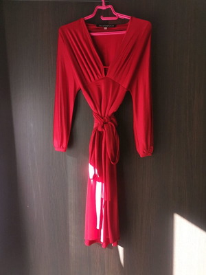 Women's red dress new, viscose with satin and elastic fabric