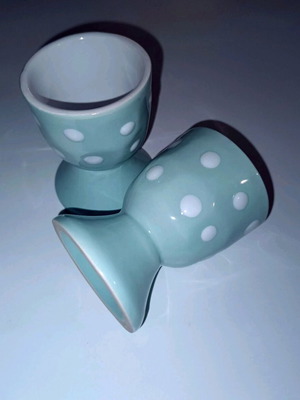 Ceramic egg cups pistachio polka dot set of 2 new