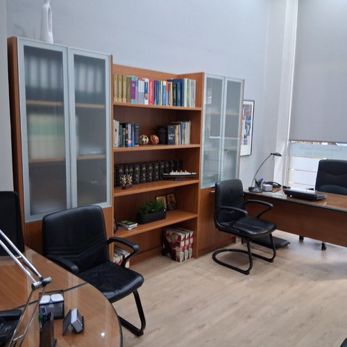 Professional cherry desk with protective glass and hanging drawer like new
