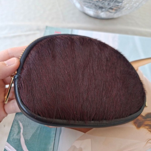 Leather wallet with high-quality fur, new