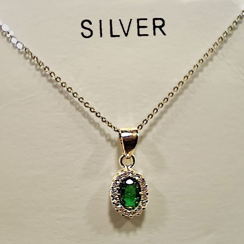 Emerald Spark silver necklace with green 6x4mm zircon and 925 chain new