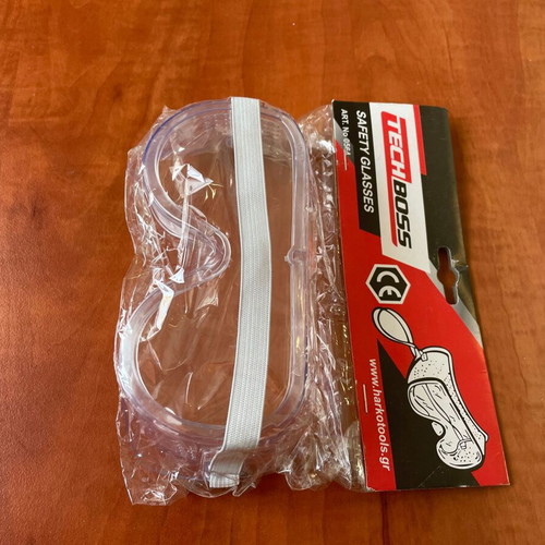 Safety glasses for work with transparent polycarbonate lenses and support strap