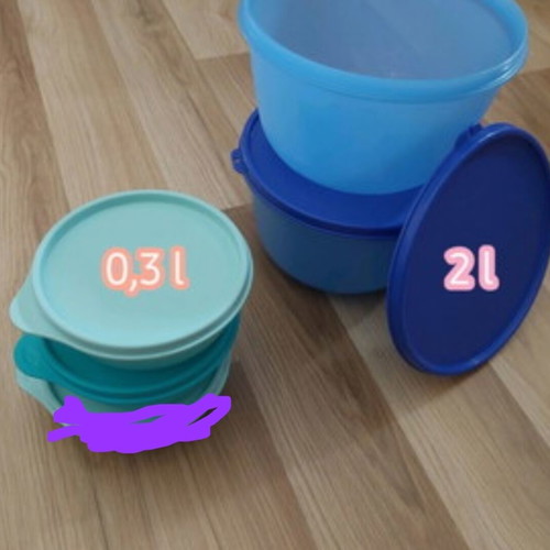 Tupperware Modular bowls set new, 0.3 L and 2 L, blue with lids