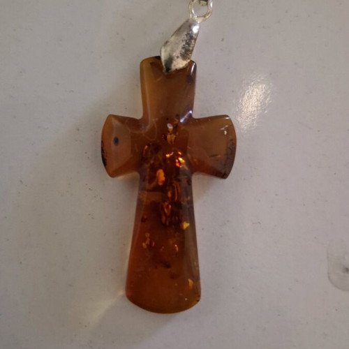 Cross pendant made of natural amber with 18k gold plating new