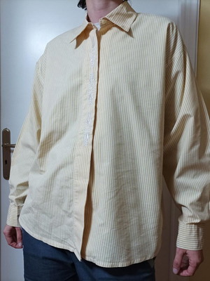 Vintage striped shirt XL unisex like new, orange-yellow with white embroidery