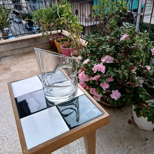 Crystal vase used with engraved leaves, made in Germany