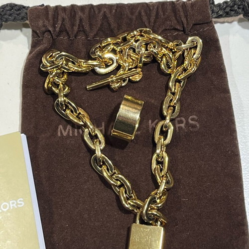 Michael Kors jewelry set yellow gold ring size 55 and 50 cm necklace