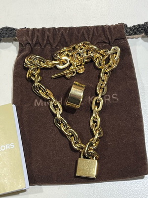 Michael Kors jewelry set yellow gold ring size 55 and 50 cm necklace