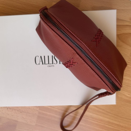 Callista Crafts leather vanity case, ruby red, wrist strap