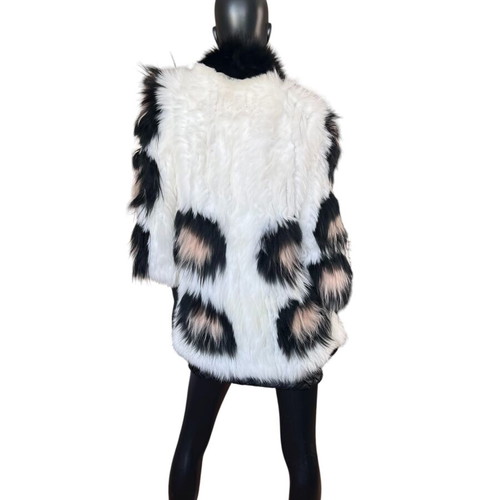 Real fox fur white coat with real fox black scarf, like new, size S