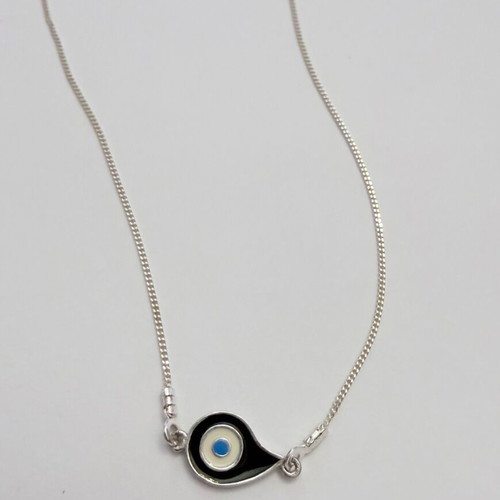 Silver 925 necklace with black and blue enamel evil eye, like new