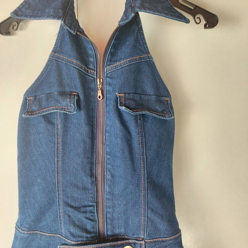 Denim jumpsuit like new, size S, blue, open back