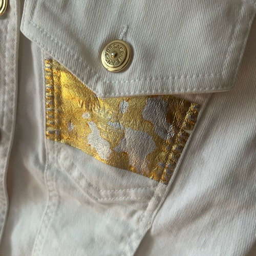 Versace Jeans Cropped Jacket Women’s Size S White with Gold Details New