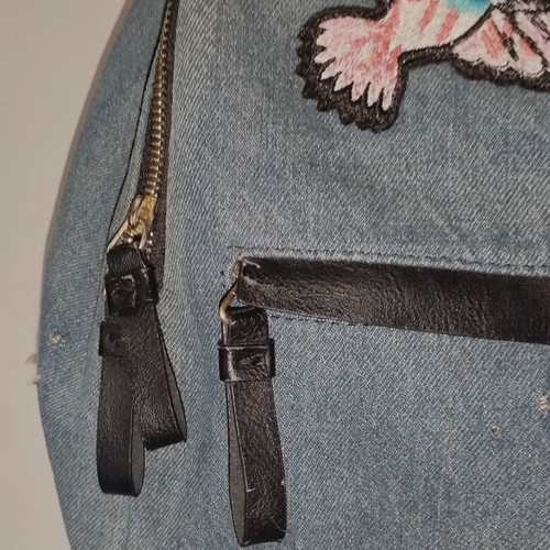 Zara denim backpack like new with patches blue and beige
