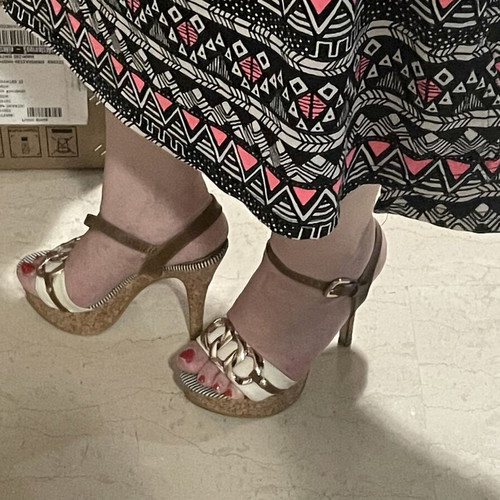 Platform sandals size 36 like new, white and beige with ankle strap