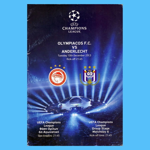 Olympiacos Anderlecht match program Champions League 2013-2014 like new