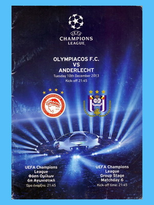 Olympiacos Anderlecht match program Champions League 2013-2014 like new