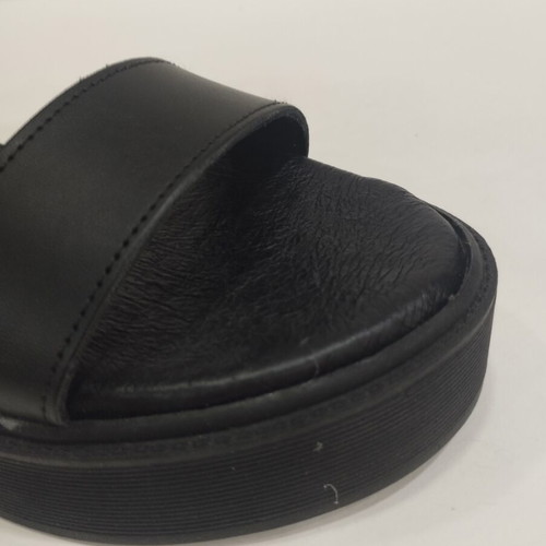 Black leather platform sandal with gold buckle, size 38