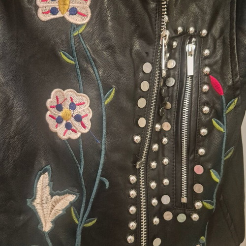 Embroidered black biker jacket size S like new