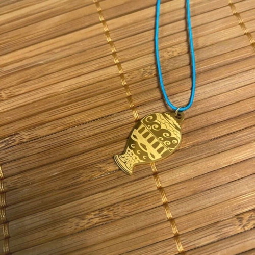 Summer Greek charm handmade necklace with gold steel amphora pendant and turquoise silk cord, new