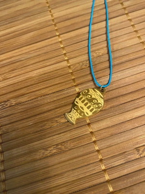 Summer Greek charm handmade necklace with gold steel amphora pendant and turquoise silk cord, new