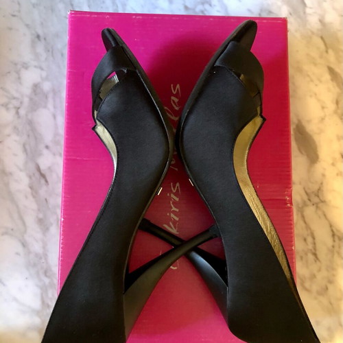 Tsakiris Mallas peep toe black satin pumps used, size 39