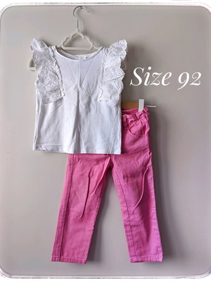 Zara kids set used, white top and pink pants for 2 years old