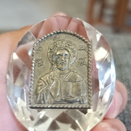 Vintage religious icon crystal and silver 825