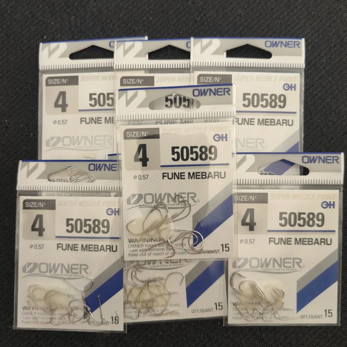 Owner Fune Mebaru 50589 Fishing Hooks No4 New, 7 Packs